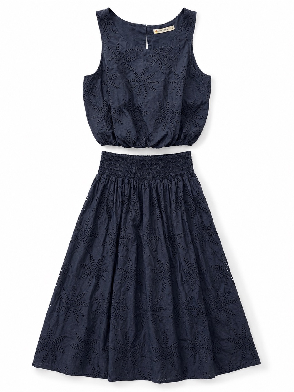 Marine Layer Navy Eyelet Midi Dress Two-Piece